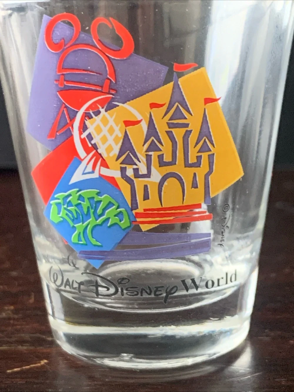 Pre Owned Disney World Color Block Castle Sleeping Beauty Shot Glass Shotglass